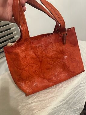 DKNY Orange Embossed Leather Shoulder Tote